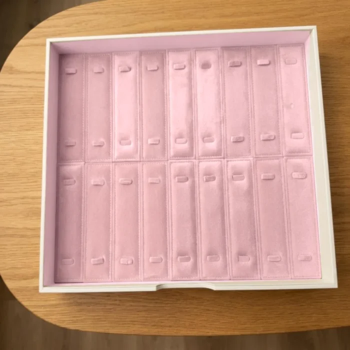 Necklace & chain tray – 18 slots in blush pink velvet – Blush Pink jewellery safe drawer design | Jewelry safe Abu Dhabi & Dubai