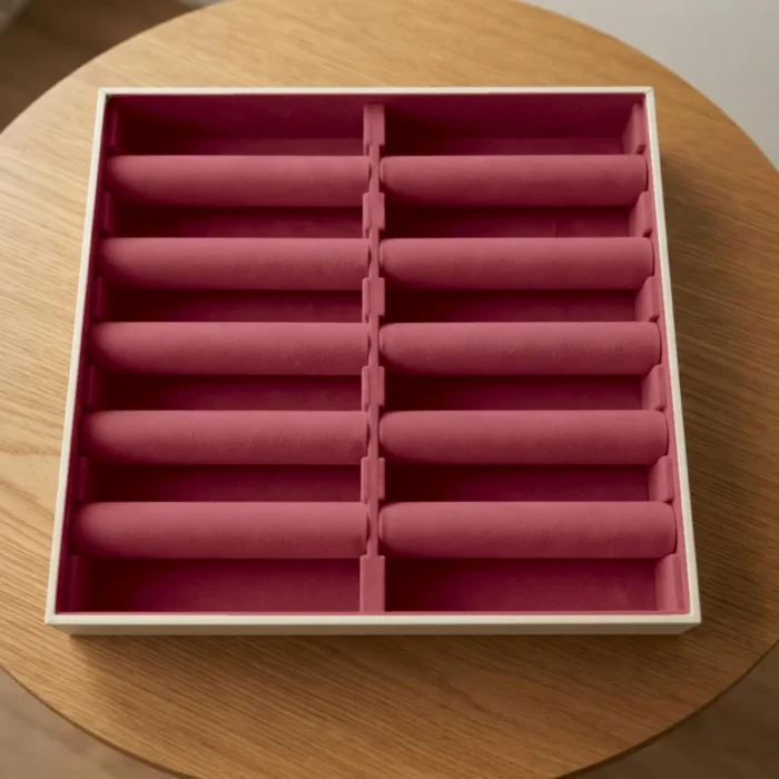 Bracelet & bangle roll tray in burgundy velvet – Burgundy jewellery safe drawer design | Jewelry safe Abu Dhabi & Dubai