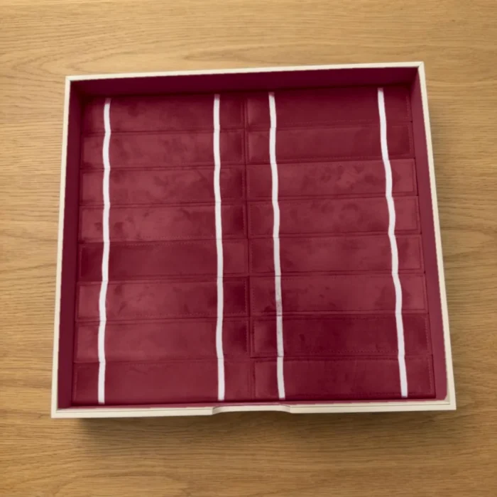 Bracelet & watch strap tray with elastic holders in burgundy velvet – Burgundy jewellery safe drawer design | Jewelry safe Abu Dhabi & Dubai