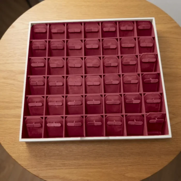 Earring display tray – 42 slots in burgundy velvet – Burgundy jewellery safe drawer design | Jewelry safe Abu Dhabi & Dubai