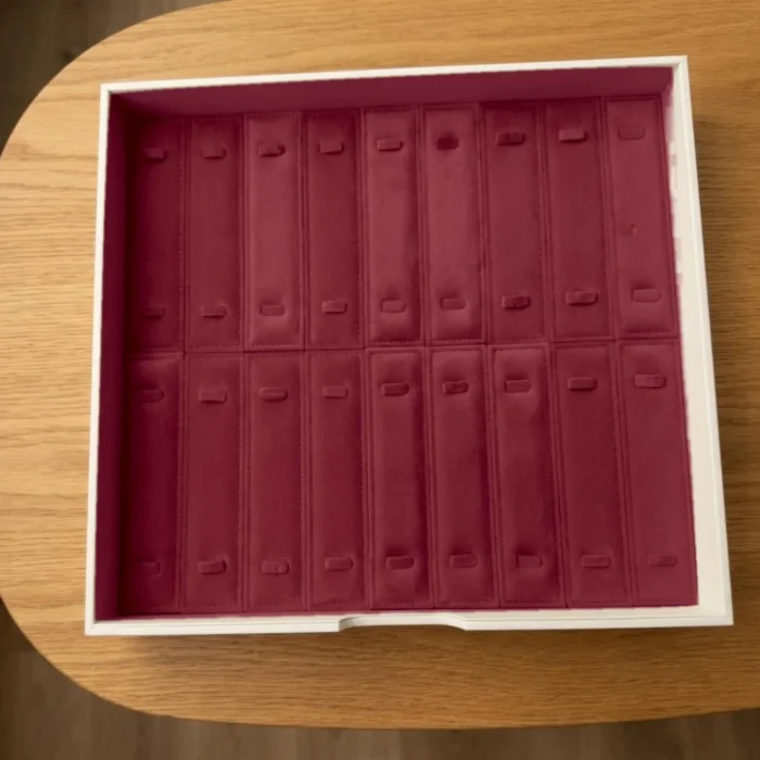 Necklace & chain tray – 18 slots in burgundy velvet – Burgundy jewellery safe drawer design | Jewelry safe Abu Dhabi & Dubai