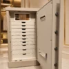 Champagne Beige jewellery safe with heavy door open showing 10 drawers and inner locker – Jewelry safe UAE