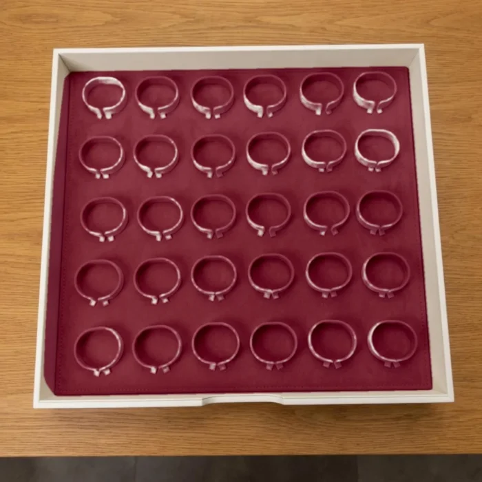 Ivory & Burgundy Jewellery Safe – Bangle holder tray – 30 holders Drawer Design Bangle holder tray – 30 holders in burgundy velvet – Ivory & Burgundy jewellery safe drawer design | Jewelry safe Abu Dhabi & Dubai