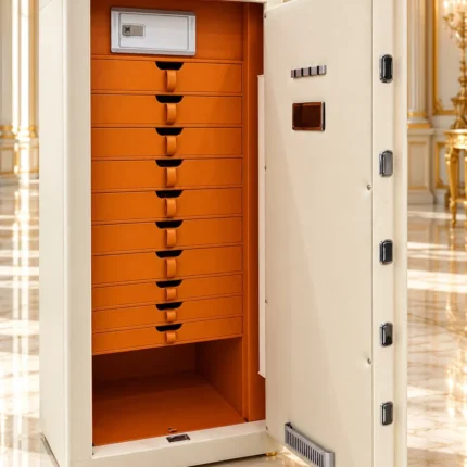 Ivory & Orange luxury jewellery safe with 10 leather drawers – Safe World UAE Abu Dhabi