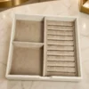 Ring roll and open compartment drawer in beige suede – Ivory Cream jewellery safe drawer design | Jewelry safe Dubai