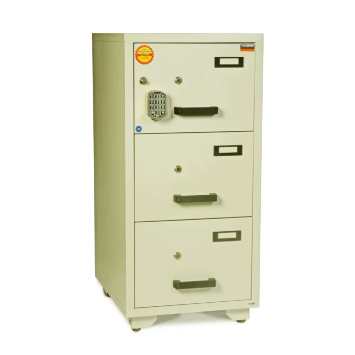 Valberg FC-3EKK 3-Drawer Fire Resistant Filing Cabinet Valberg FC-3EKK 3-Drawer Fire Resistant Filing Cabinet with digital + key & each drawer key locks – Safe World UAE Abu Dhabi